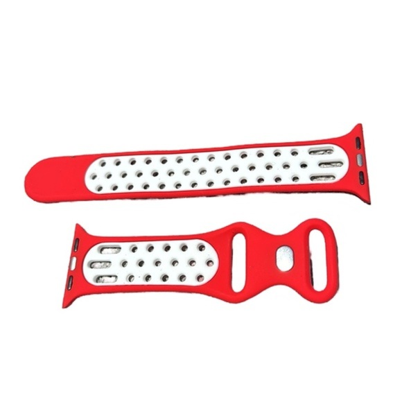 Red/White Sport Silicone Bands for Apple Watch - Strap Band iWatch SE Series 9-1 - Picture 3 of 3